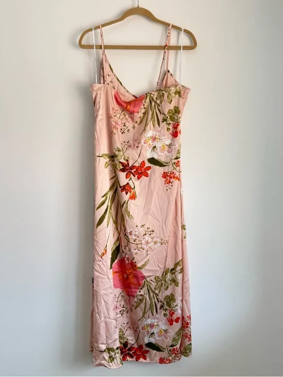 NWT Lulus Remarkable Entrance Pink Floral Print Satin Midi Dress Size XL - Picture 7 of 9